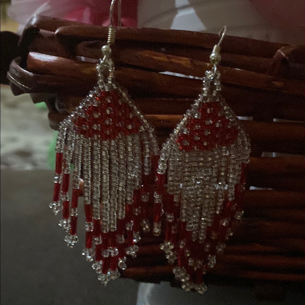 Elegant Red and Silver Beaded Earrings